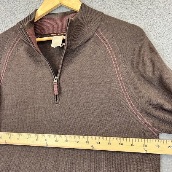 Horny Toad Men's Small Brown 100% Merino Wool Quarter Zip Pullover Sweater - Picture 5 of 7